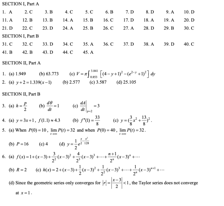 Answer Key(AP Calculus AB and BC Practice)